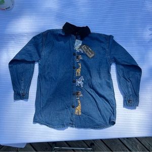 Denim animal themed button down shirt size small Corduroy Collar Vintage Cotton